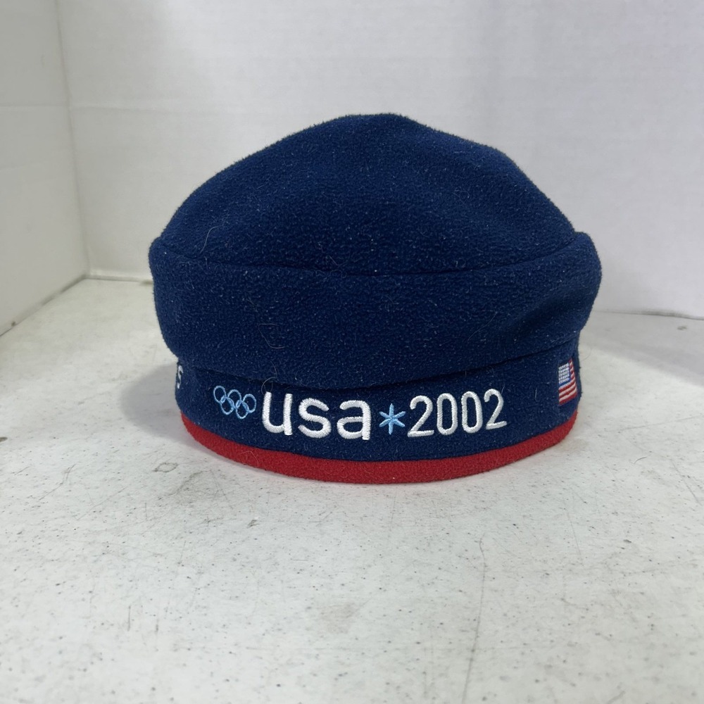 Roots 2002 USA Olympic Team Fleece Beret Hat Navy Blue Salt Lake City Winter